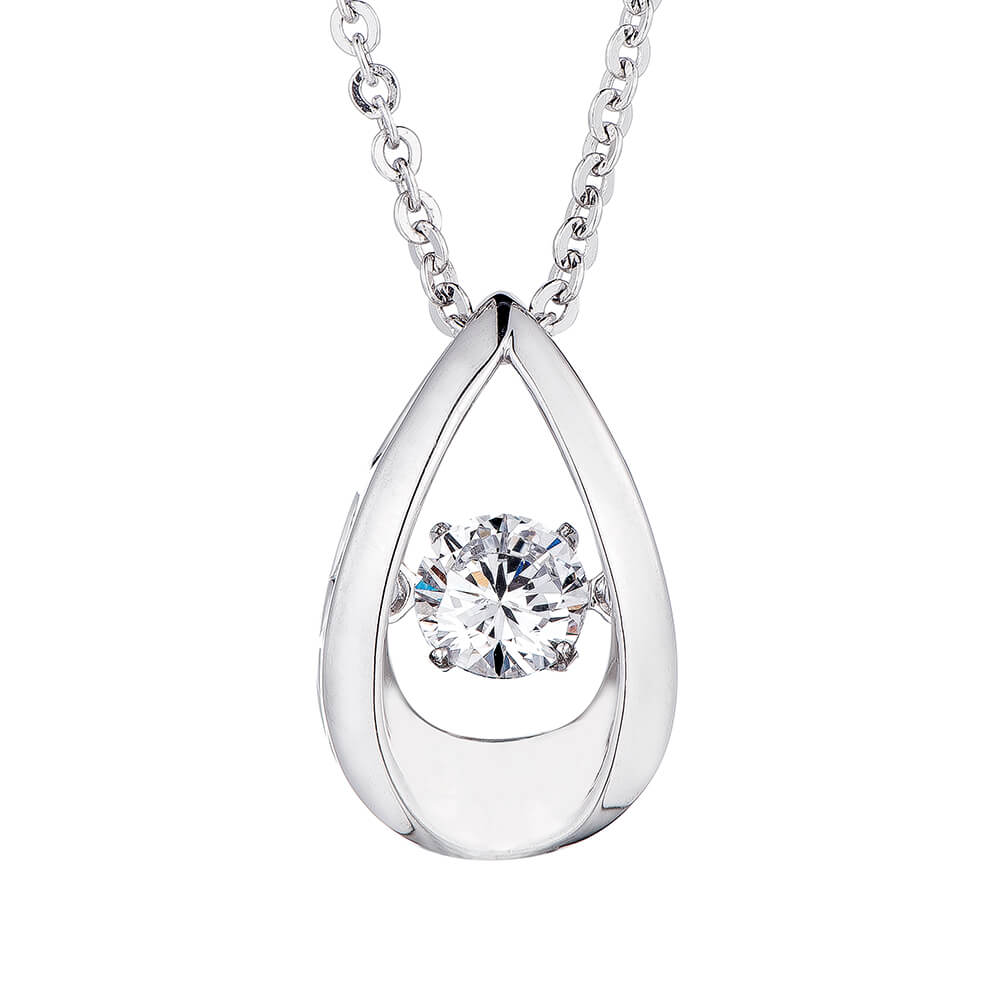 Classic Fashion Design Water Drop Shape 925 Silver Nature Dancing Diamond Stones Pendant Necklace