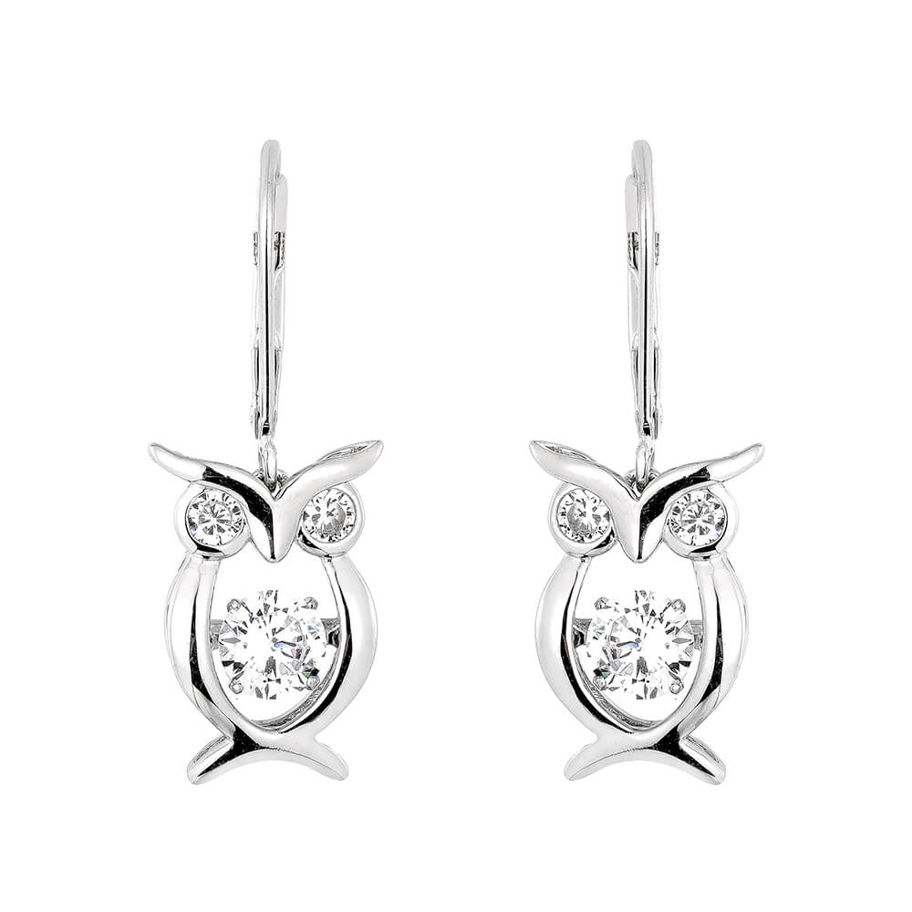Dropshipping Valentines Day Gift 925 Sterling Silver Jewelry Cubic Zirconia Dancing Heart Shaped owl Earrings
