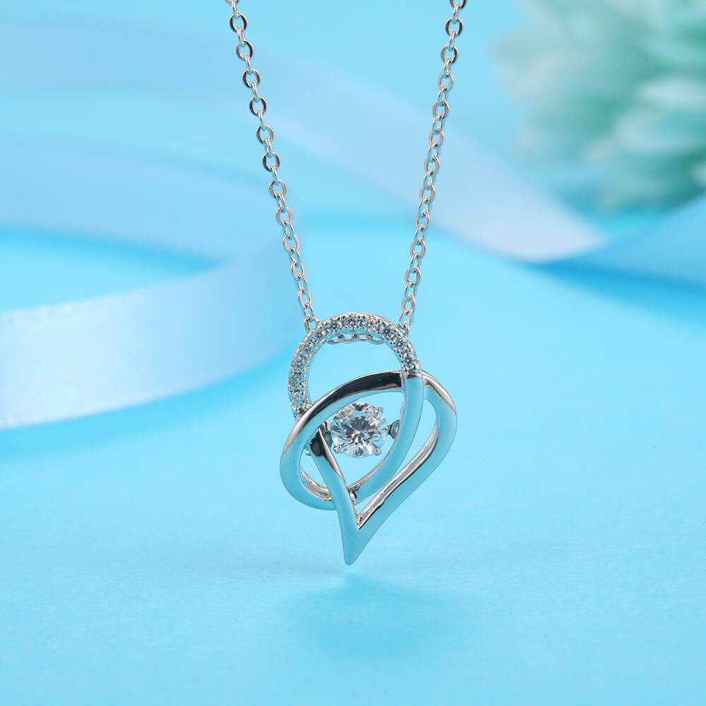 Heart-shaped Dance Pendant Necklace Silver Diamond Dancing Stone Necklace Girl Gift