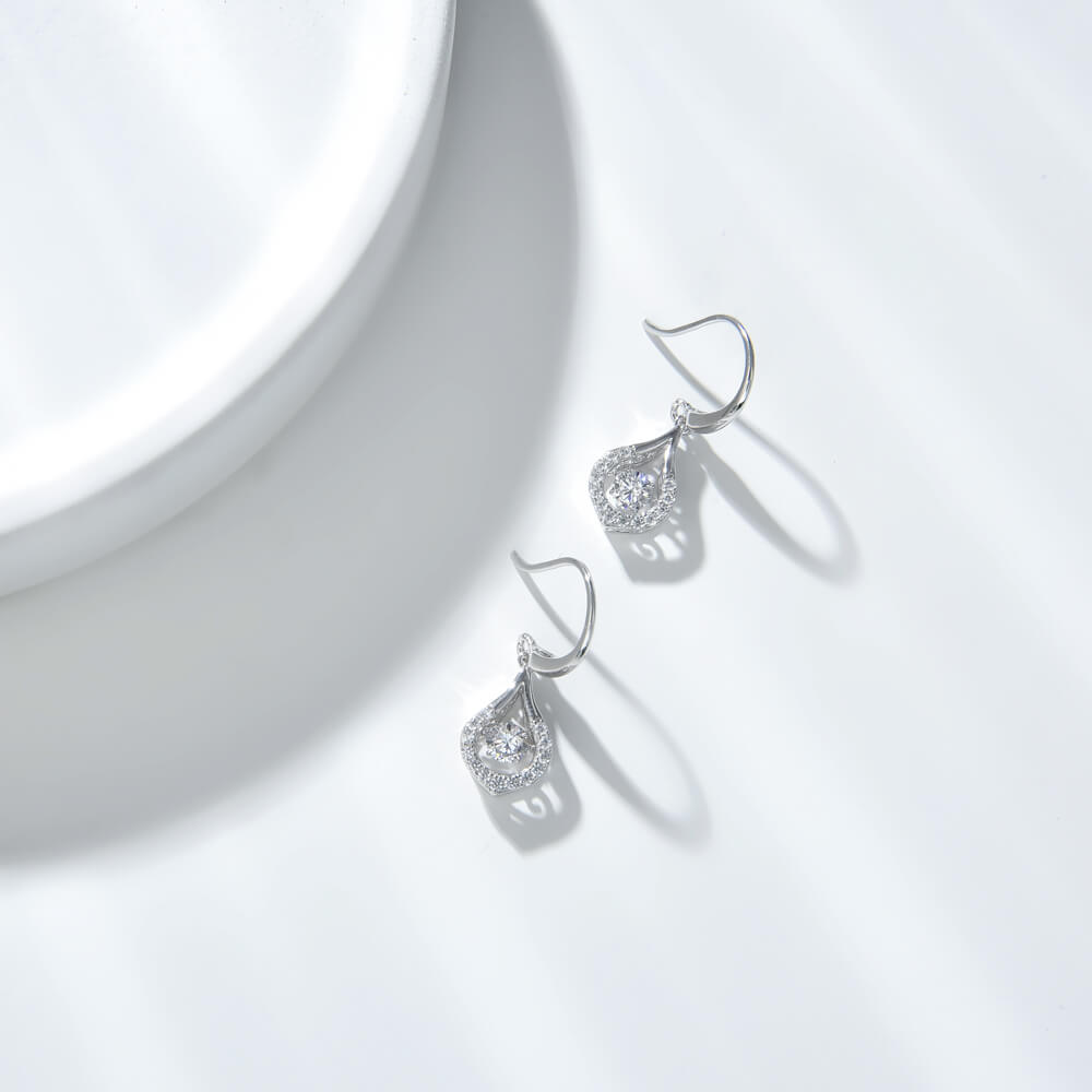 Classic Fashion Design Water Drop Shape 925 Silver Nature Dancing Stone earrings