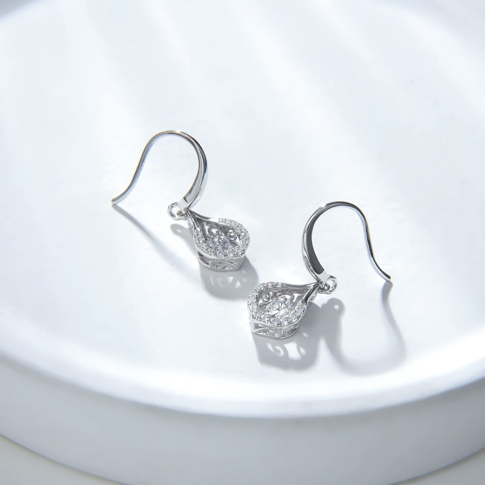 Classic Fashion Design Water Drop Shape 925 Silver Nature Dancing Stone earrings