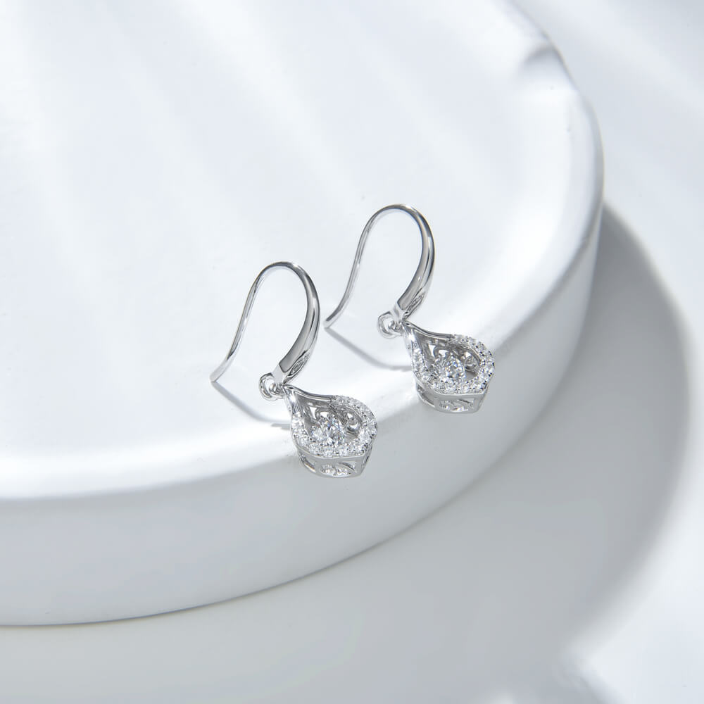 Classic Fashion Design Water Drop Shape 925 Silver Nature Dancing Stone earrings