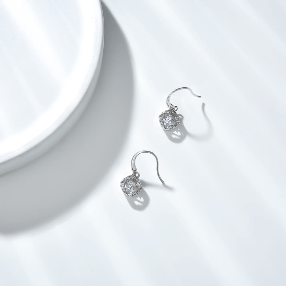 925 Silver Drop Earring with Rhodium Plated and earrings with dancing stone for Girl