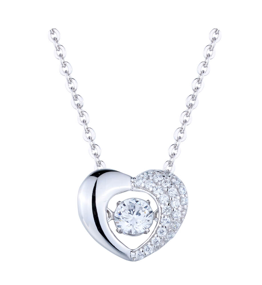Fashion Jewelry Necklace 925 Sterling Silver Sparkling Dancing Heart Shaped Pendant Necklace