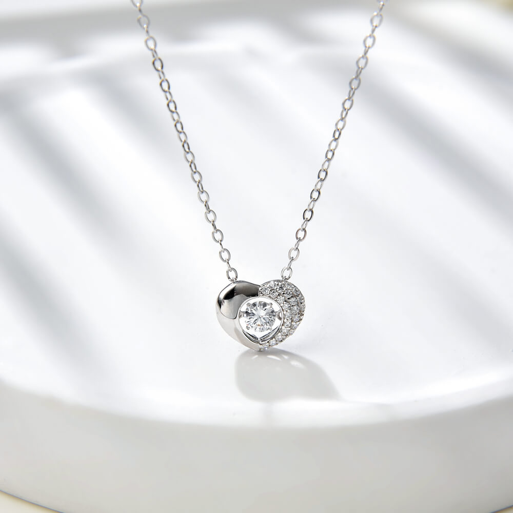 Fashion Jewelry Necklace 925 Sterling Silver Sparkling Dancing Heart Shaped Pendant Necklace