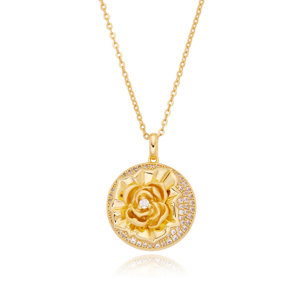 925 Sterling Silver Jewelry 18k Gold Plated Rose Pendant Necklace For Women Necklace Vendor