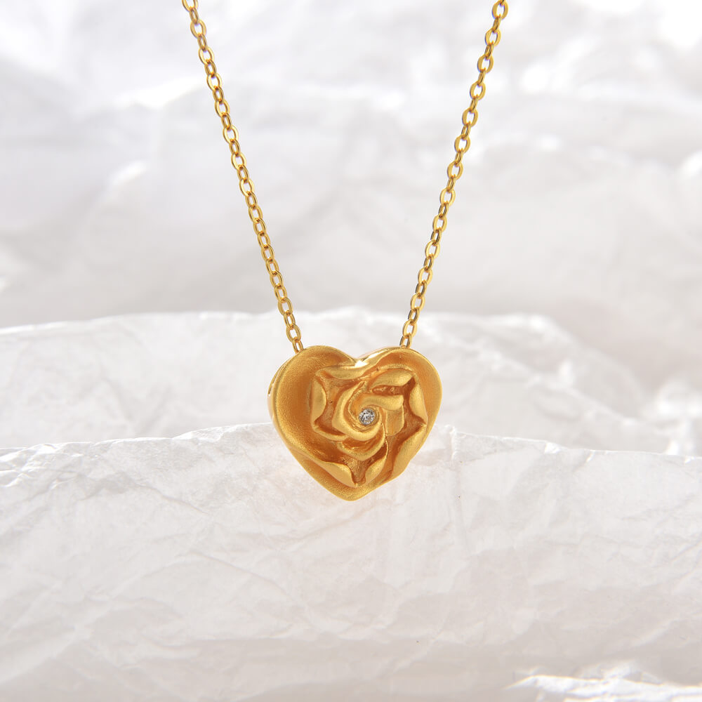 18k Gold Sterling SilverChain Heart Shape Necklace Jewelry Manufacturer Fine Price Rose Gold Necklace
