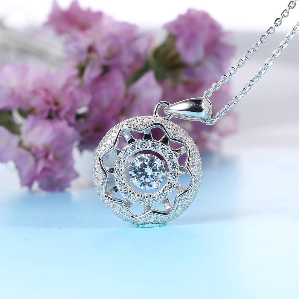 Latest Design 925 Sterling Silver Jewelry Wholesale Dancing Diamond Chain Pendant Necklaces