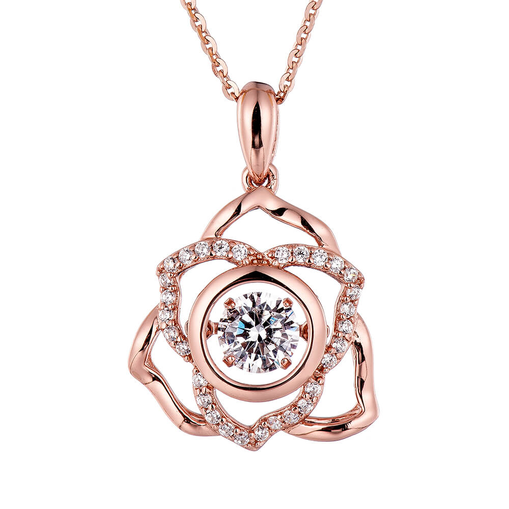 Rose Shape Charm 2023 New Designs Dancing Stone Cz Stone pure Pendant Necklaces