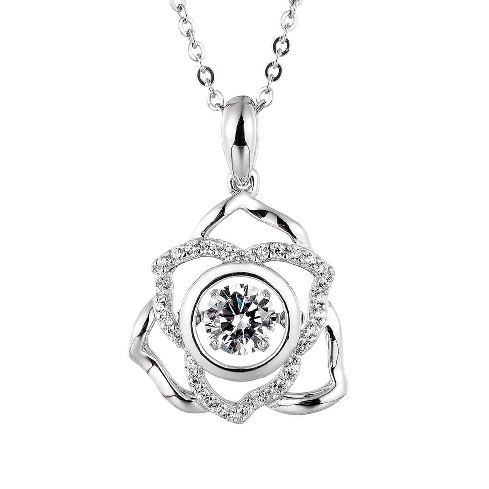 Rose Shape Charm 2023 New Designs Dancing Stone Cz Stone pure Pendant Necklaces