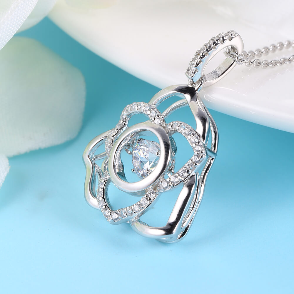 Rose Shape Charm 2023 New Designs Dancing Stone Cz Stone pure Pendant Necklaces