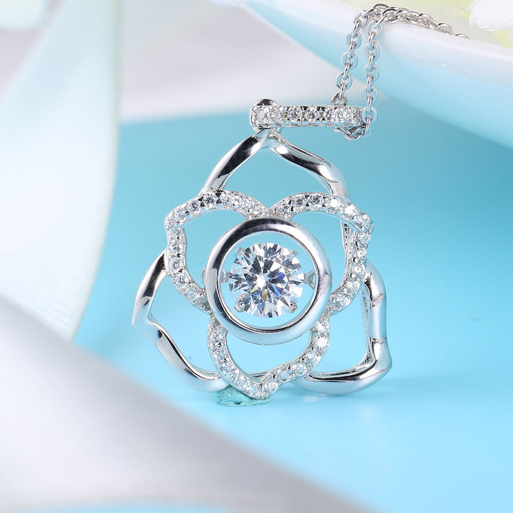 Rose Shape Charm 2023 New Designs Dancing Stone Cz Stone pure Pendant Necklaces