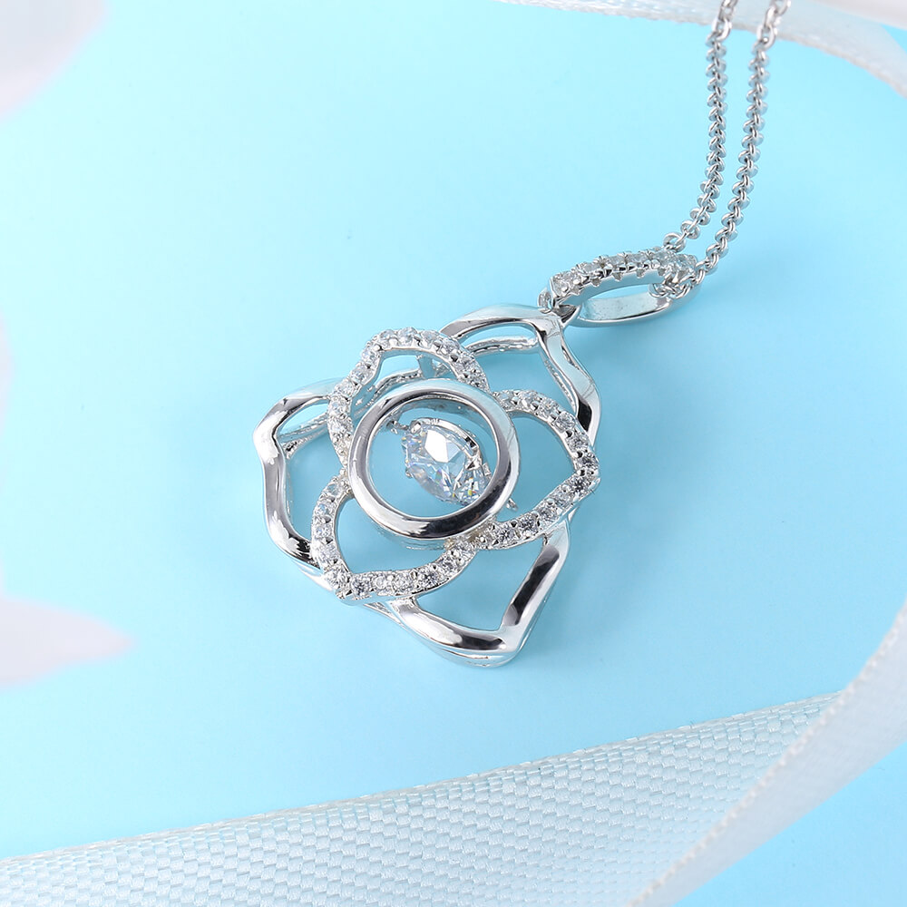 Rose Shape Charm 2023 New Designs Dancing Stone Cz Stone pure Pendant Necklaces