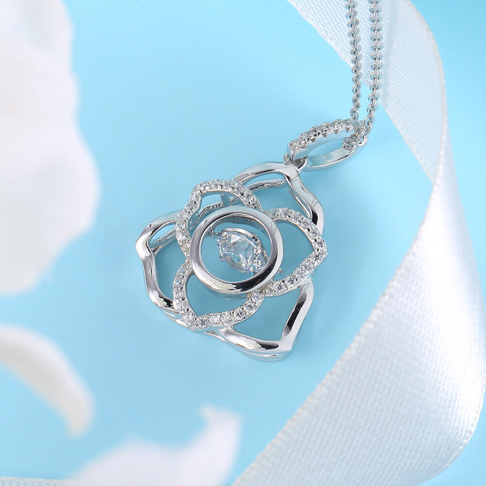 Rose Shape Charm 2023 New Designs Dancing Stone Cz Stone pure Pendant Necklaces