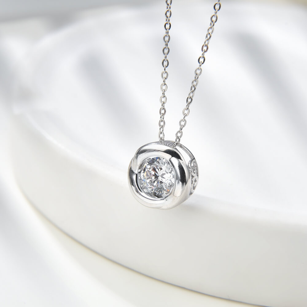 Hot Sale Dancing Stone Necklace Plated Genuine 925 Sterling Silver CZ Stone Tiny Jewelry Pendant Necklace