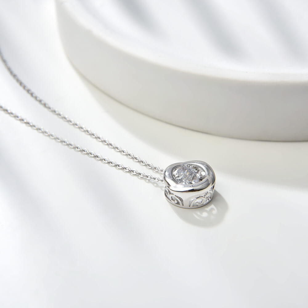 Hot Sale Dancing Stone Necklace Plated Genuine 925 Sterling Silver CZ Stone Tiny Jewelry Pendant Necklace